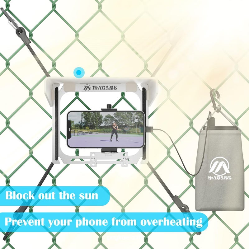 Matare Cell Phone Fence Mount with Shade, Game Recording Mounting Kit Works with Gamechanger, iPhone, Mevo Start, Phones, and GoPro, for Recording Baseball,Softball and Tennis Games(Mini Plus) - Image 2